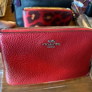 Red coach red double zip wristlet wallet